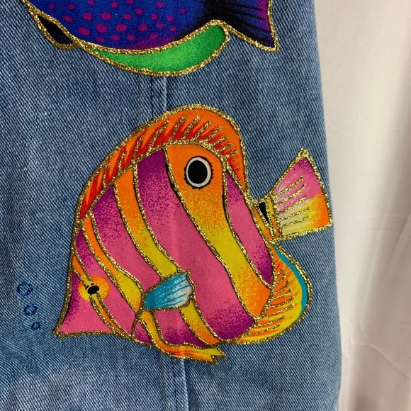 Apache Denim Vest Size with Glittery Fish Embellishments X Large - Picture 6 of 12